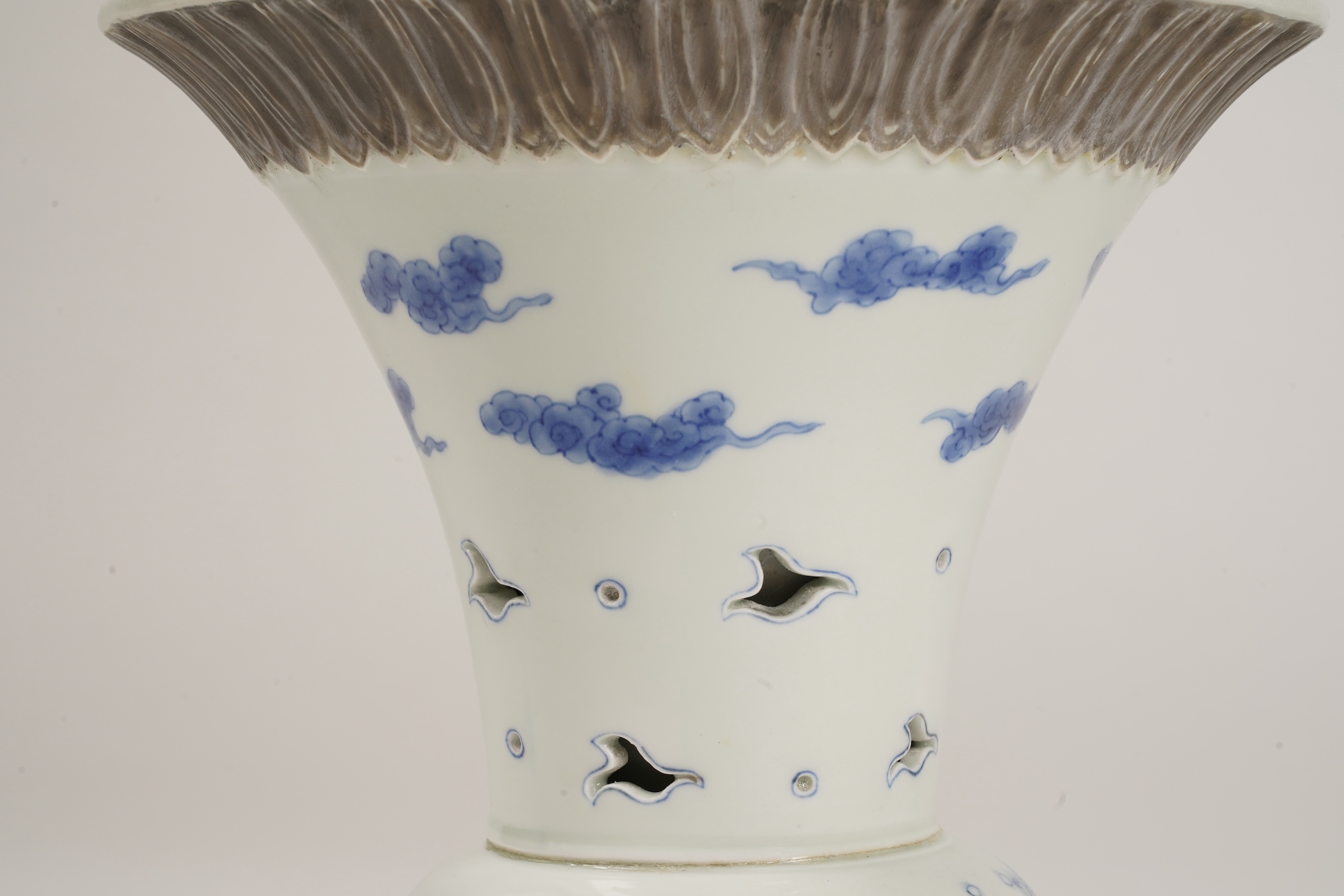 A large Japanese Hirado double walled blue and white vase and cover, 19th century
